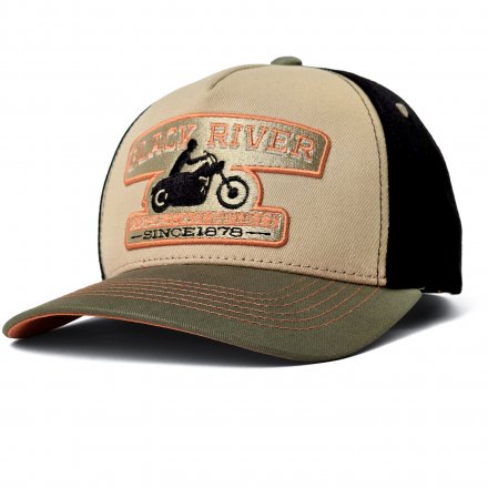 Keps - Black River Motorcycle Trucker (beige/svart/grön)