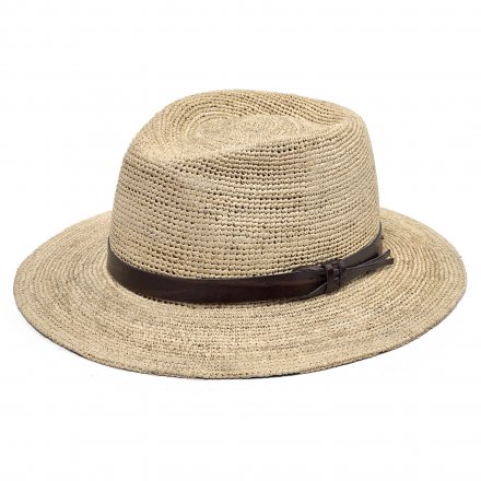 Stråhatt - Gårda Funchal Raffia Fedora (ljus natur/mörkbrun)