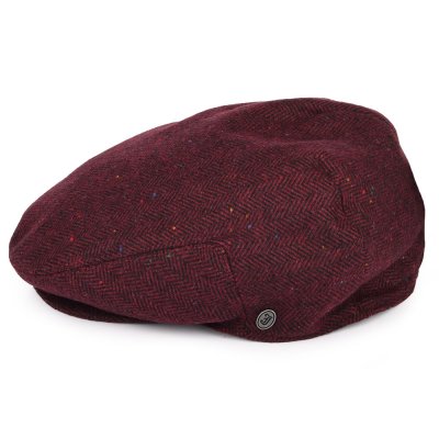 Gubbkeps / Flat cap - Jaxon Hillcrest Herringbone Flat Cap (vinröd)