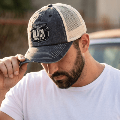 Keps - Black River Eagle Washed Trucker (svart/creme)