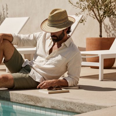 Stråhatt - Gårda Agulo Natural Straw Trilby (natur/creme)