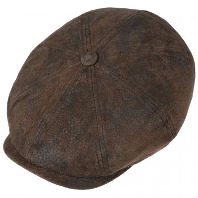 Gubbkeps / Flat cap - Stetson Bienville Leather Newsboy Cap (mörkbrun)