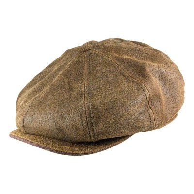 Gubbkeps / Flat cap - Stetson Burney Leather Flat Cap (brun)