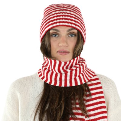 Halsdukar - Gårda Engelberg Striped Wool Mix Scarf (röd/vit)