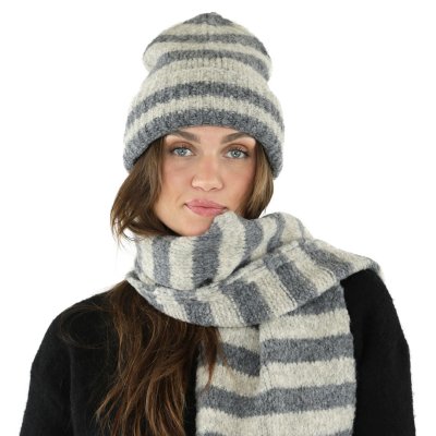 Halsdukar - Gårda Grindelwald Striped Wool Mix Scarf (beige/grå)