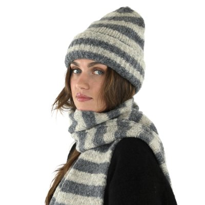 Halsdukar - Gårda Grindelwald Striped Wool Mix Scarf (beige/grå)