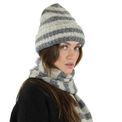 Halsdukar - Gårda Grindelwald Striped Wool Mix Scarf (beige/grå)
