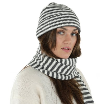 Halsdukar - Gårda Engelberg Striped Wool Mix Scarf (mörkgrå/vit)