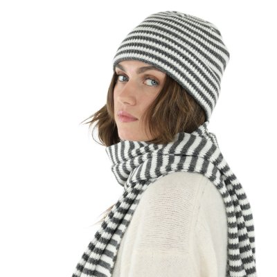Halsdukar - Gårda Engelberg Striped Wool Mix Scarf (mörkgrå/vit)