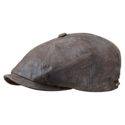 Gubbkeps / Flat cap - Stetson Hatteras Leather Flat Cap (brun)