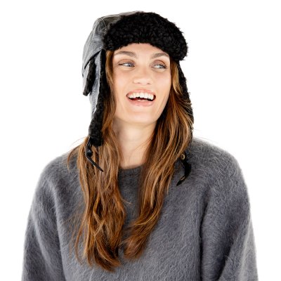 Pälsmössa - Gårda Linsell Leather Trapper (svart)