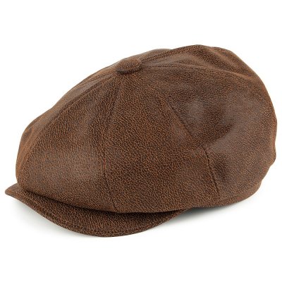 Gubbkeps / Flat cap - Jaxon Hats Leather Newsboy Cap (brun)