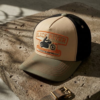 Keps - Black River Motorcycle Trucker (beige/svart/grön)