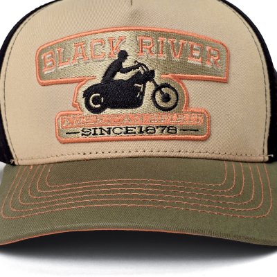 Keps - Black River Motorcycle Trucker (beige/svart/grön)