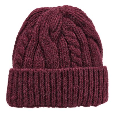Mössor - Gårda Bormio Cable Knit Wool Mix Beanie (vinröd)