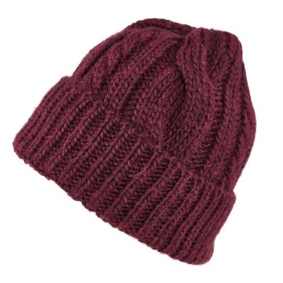 Mössor - Gårda Bormio Cable Knit Wool Mix Beanie (vinröd)