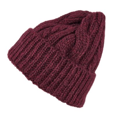 Mössor - Gårda Bormio Cable Knit Wool Mix Beanie (vinröd)