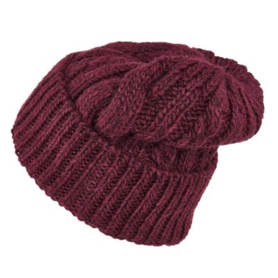 Mössor - Gårda Bormio Cable Knit Wool Mix Beanie (vinröd)