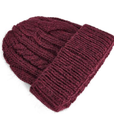 Mössor - Gårda Bormio Cable Knit Wool Mix Beanie (vinröd)