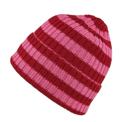 Mössor - Gårda Davos Striped Merino Wool Beanie (röd/rosa)