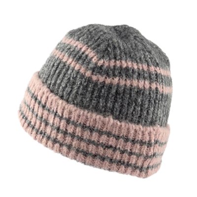 Mössor - Gårda Verbier Striped Wool Mix Beanie (grå/rosa)