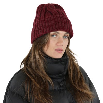 Mössor - Gårda Bormio Cable Knit Wool Mix Beanie (vinröd)
