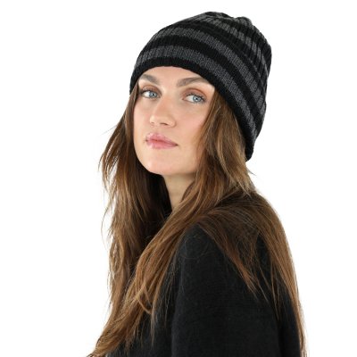 Mössor - Gårda Davos Striped Merino Wool Beanie (grå/svart)
