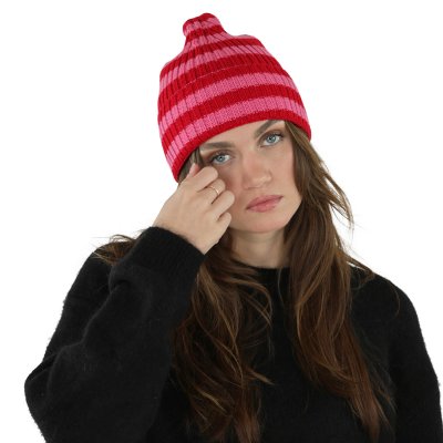 Mössor - Gårda Davos Striped Merino Wool Beanie (röd/rosa)