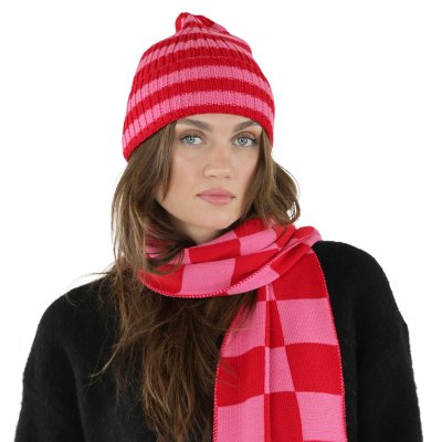 Mössor - Gårda Davos Striped Merino Wool Beanie (röd/rosa)