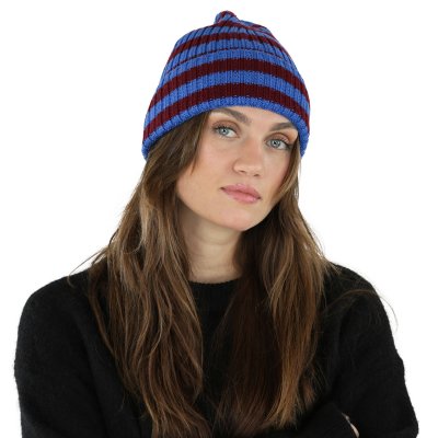 Mössor - Gårda Davos Striped Merino Wool Beanie (vinröd/blå)