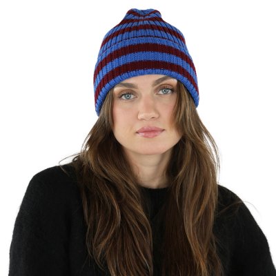 Mössor - Gårda Davos Striped Merino Wool Beanie (vinröd/blå)