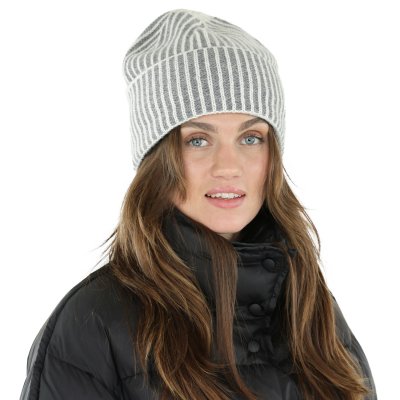 Mössor - Gårda Megève Striped Cashmere Mix Beanie (grå/vit)