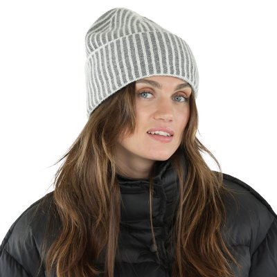 Mössor - Gårda Megève Striped Cashmere Mix Beanie (grå/vit)