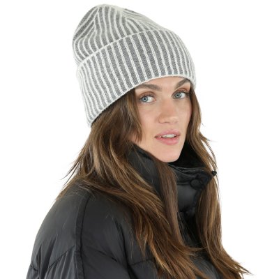 Mössor - Gårda Megève Striped Cashmere Mix Beanie (grå/vit)