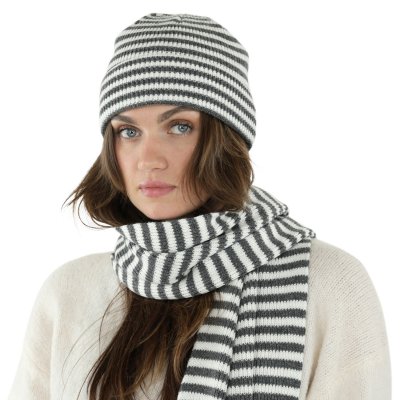 Mössor - Gårda Saint-Gervais Striped Wool Mix Beanie (mörkgrå/vit)