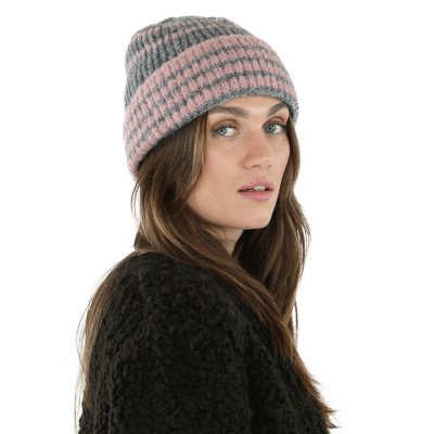 Mössor - Gårda Verbier Striped Wool Mix Beanie (grå/rosa)