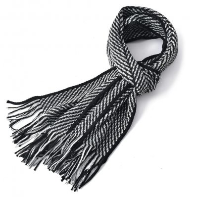 Halsdukar - Gårda ZigZag Knitted Tassel Scarf (Svart/Vit)