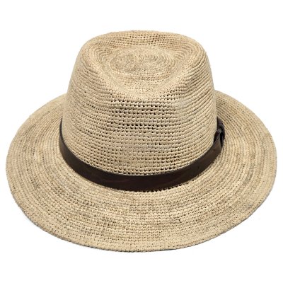 Stråhatt - Gårda Funchal Raffia Fedora (ljus natur/mörkbrun)