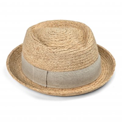 Stråhatt - Gårda Serreta Raffia Trilby (ljus natur/ljusgrå)