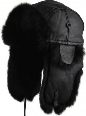 Pälsmössa - MJM Trapper Hat Leather with Rabbit Fur (Svart/Svart)