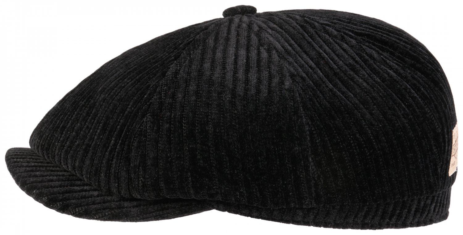 Gubbkeps / Flat cap - Stetson Hatteras Corduroy Jersey Newsboy Cap (svart) (Storlek: Small - 55 cm)