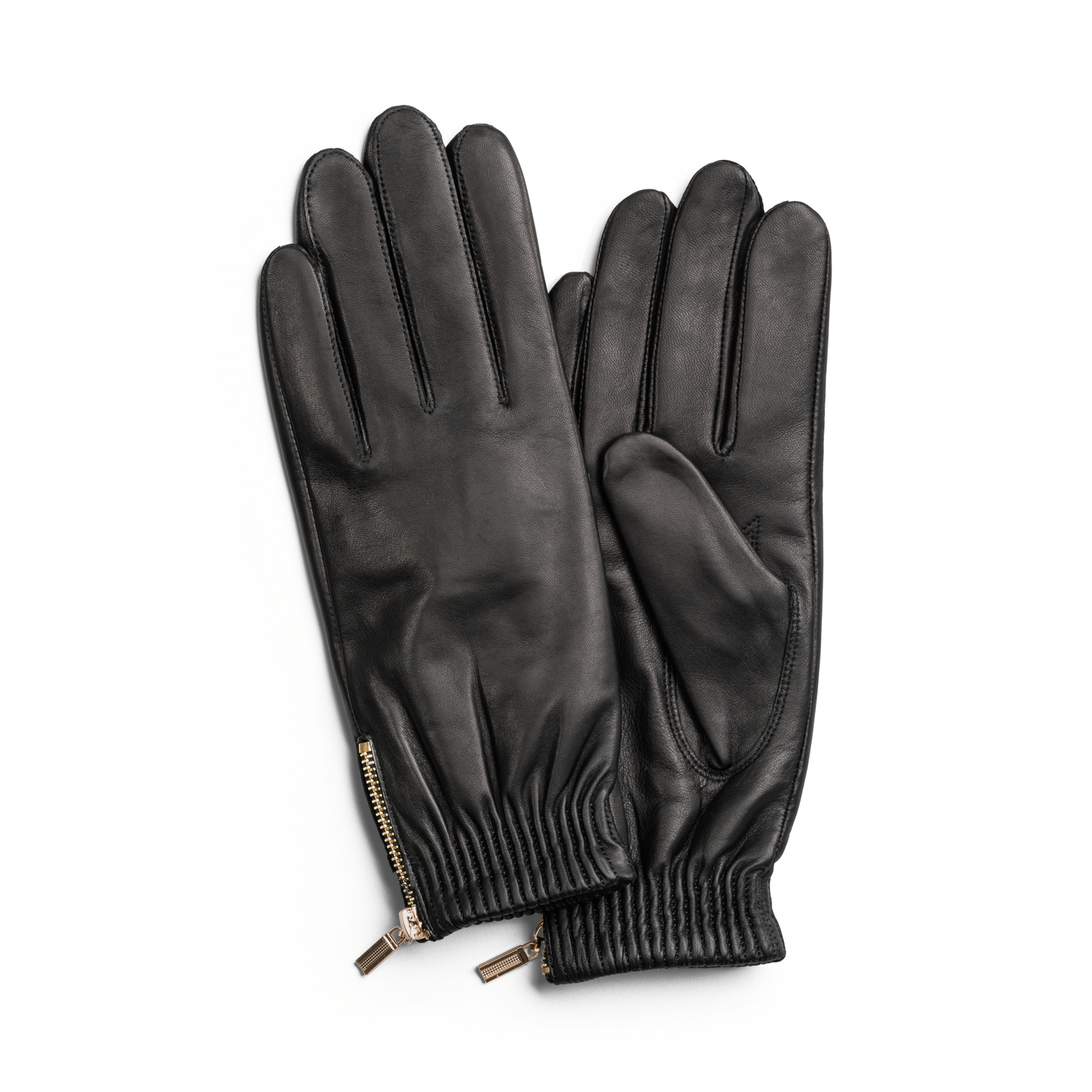 Handskar - HK Women's glove Gold side zip Lambskin, Wool blend lining (svart) (Storlek: 8,5)